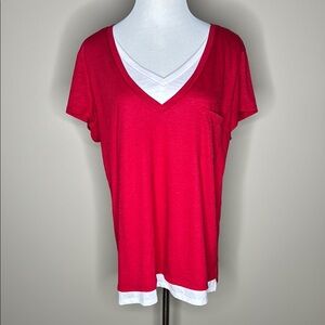 Style & Co short sleeve red and white t-shirt with front pocket size XL.